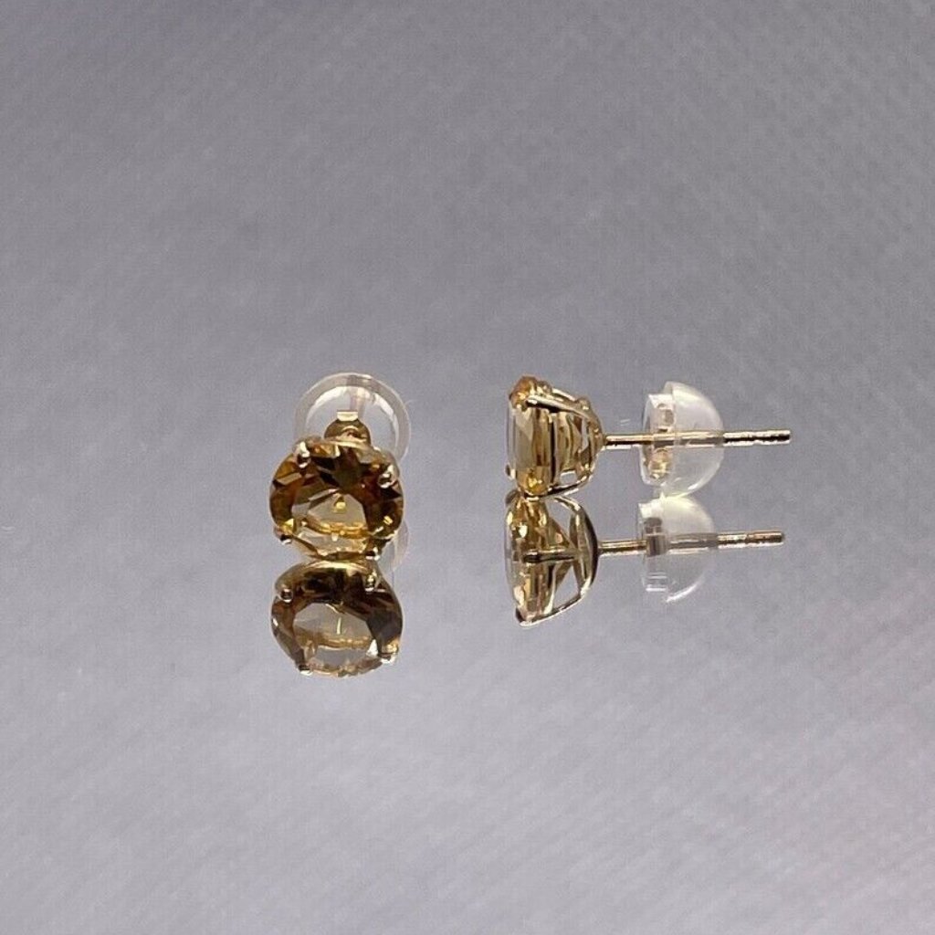 14k Yellow Gold Stud Earrings With 3cts Genuine Yellow Topaz Gemstones